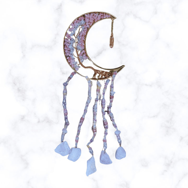 dreamcatcher - Rose Quartz Cresent Moon Dreamcatcher - The Lavish Essentials